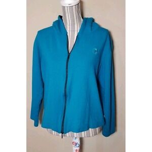 Glowing Sky Merino Wool Dark Teal Zip Up Hoodie Sweatshirt Cropped Sz 18/XL
